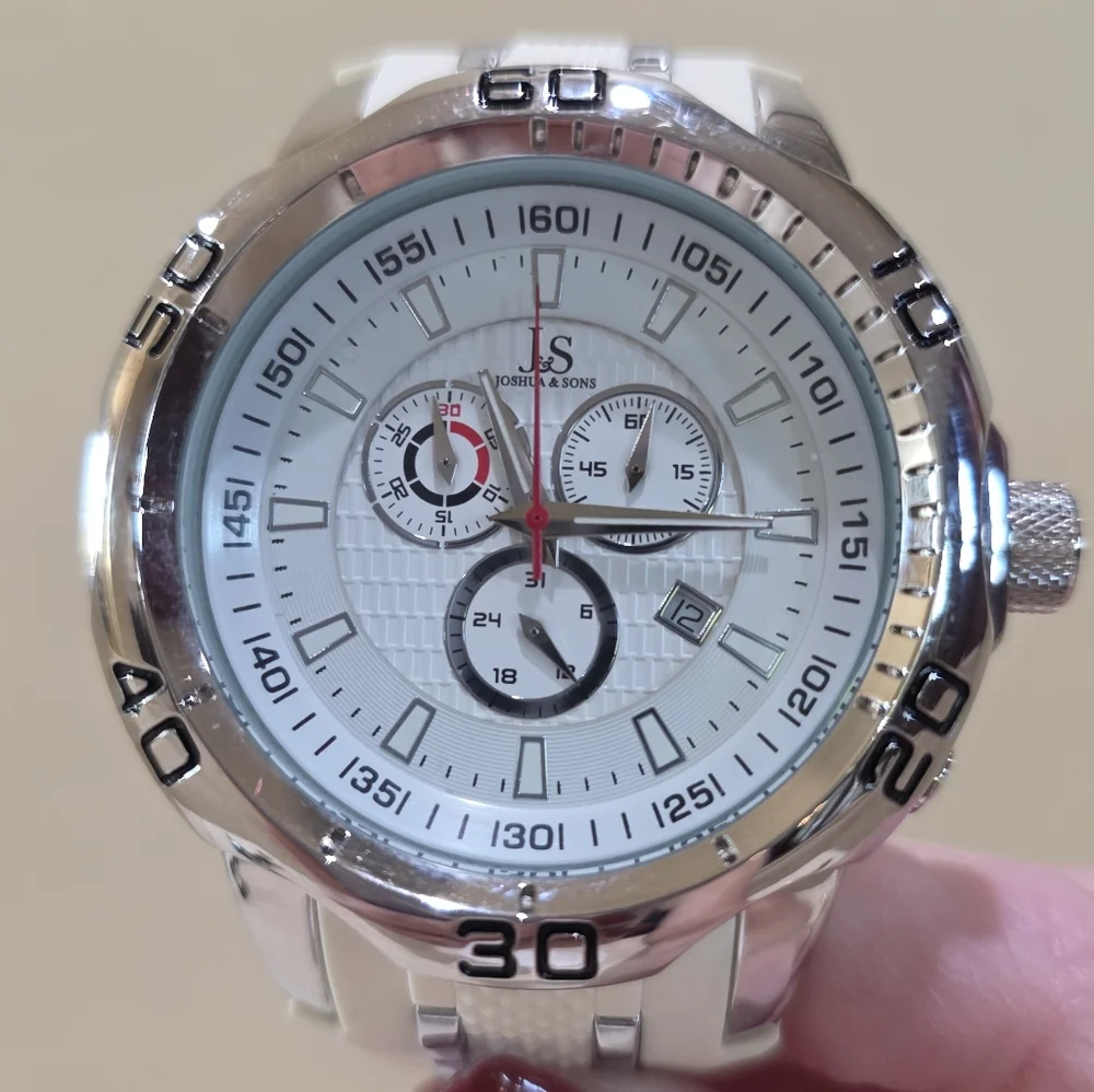Joshua & Son's White Chronograph Quartz Men's Large Wrist Watch Model JS50